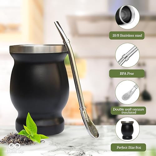 Miniatura 2 de Juego de tazas de yerba mate  Juego de calabaza de yerba mate con pajilla bombilla, cepillo de limpieza, bolsas de basura biodegradables  taza de