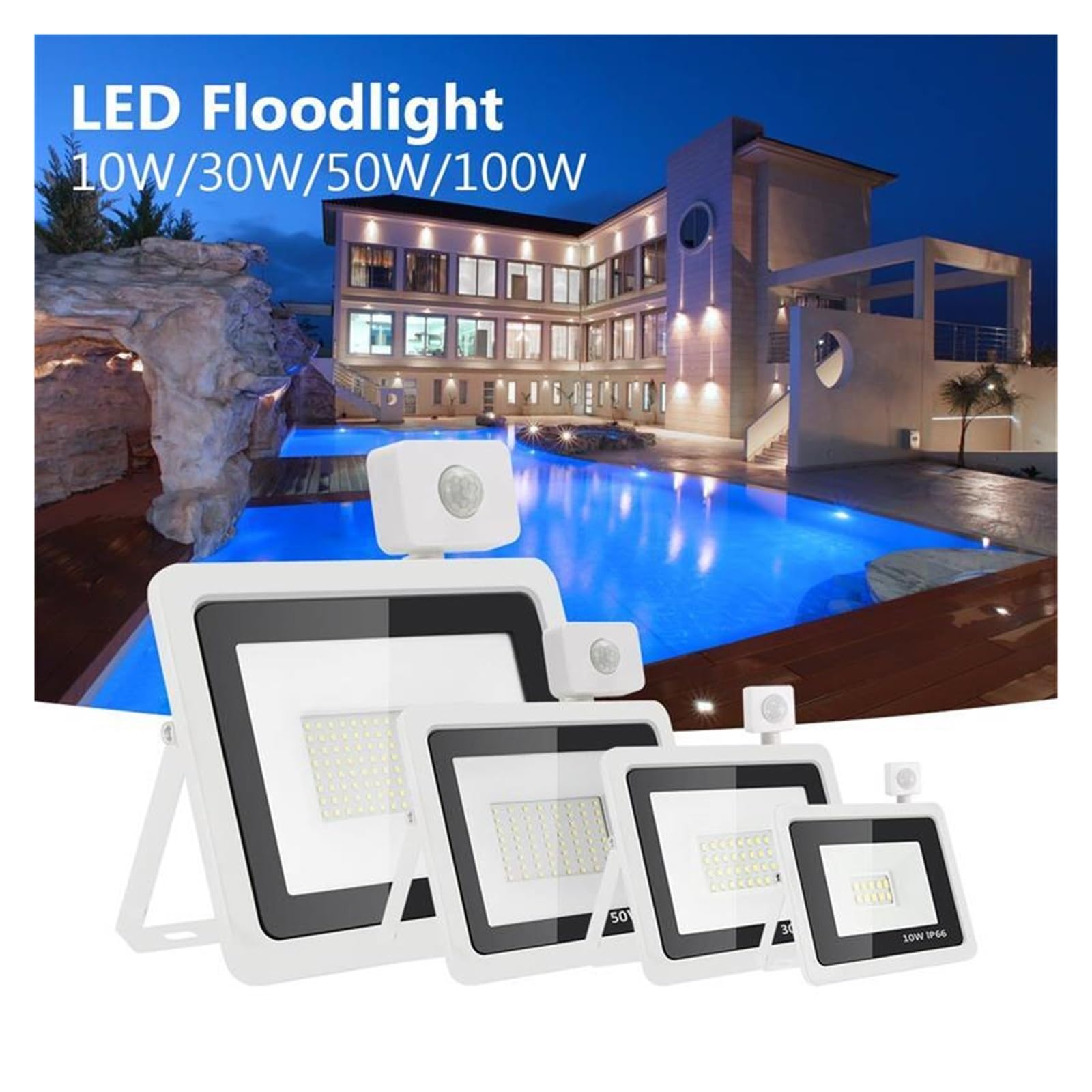 Focos exteriores, Luz LED De Inundación Con Sensor Movimiento PIR Carcasa Blanca, Reflectores 10W, 20W, 30W Y 50W, Proyector Impermeable IP65, For Exteriores Jardín(50W)