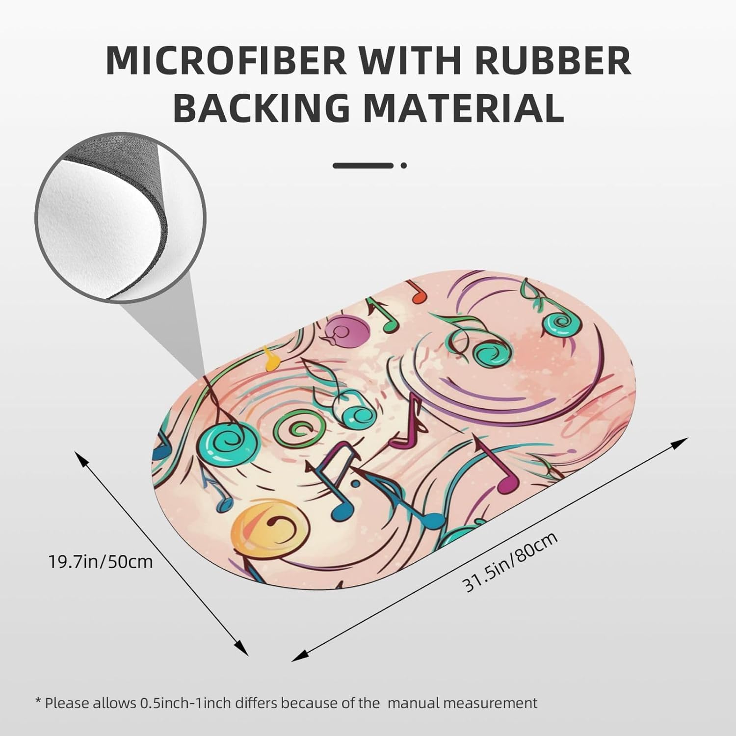 Stone Bath Mats Cartoon Musical Notes Diatomaceous Earth Bath Mat Super Absorbent Bathroom Floor Mat Quick Drying Diatomite Shower Mat for Shower Bathtub Bathroom Accessory 19.7x31.5in