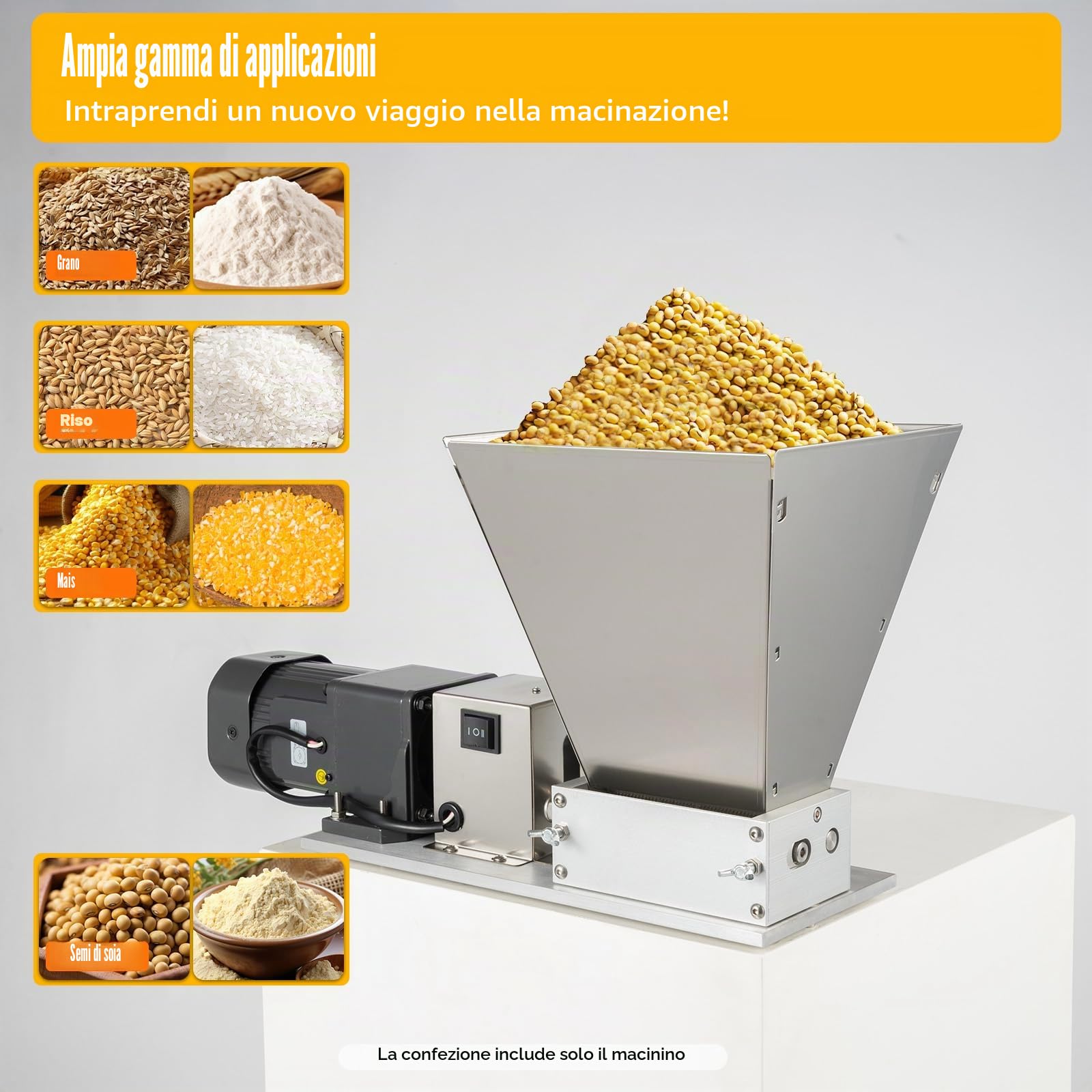 MINRS Mulino elettrico regolabile per grano con quattro tramoggie, mulino elettrico per malto, grano a rulli, 60 W, 75 RPM, 220 V