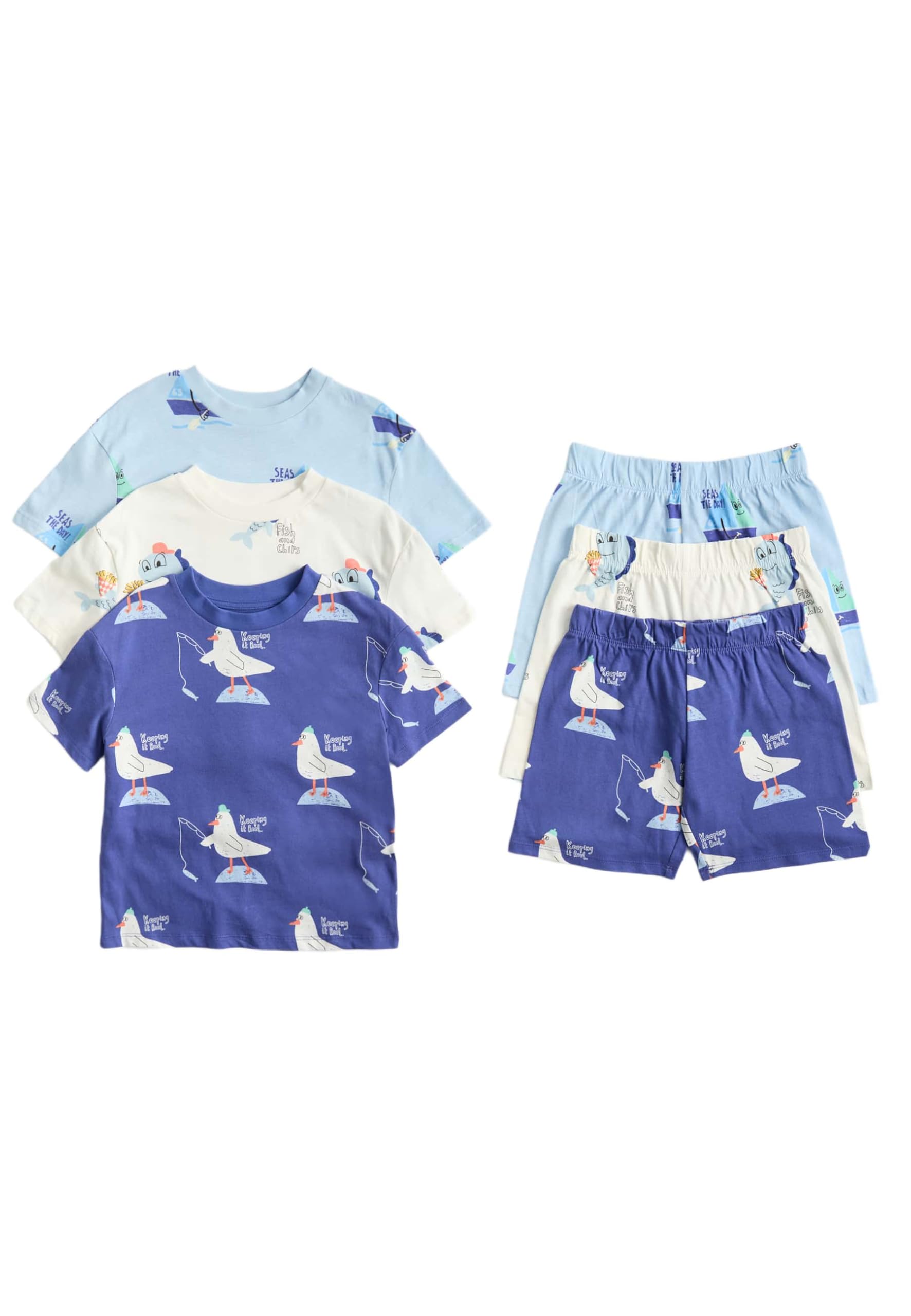 Marks & Spencer Conjuntos de Pijama Estampados de Algodón Puro para Niño y Niña Pack de 3, Ajuste Normal, Estampados de Playa