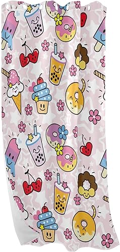 Miniatura 7 de Kawaii Helado Burbuja Té Donuts Cupcake Cerezas Cortinas Negras 84 pulgadas de largo Cortinas de puerta para tratamientos de ventana, Divisor de