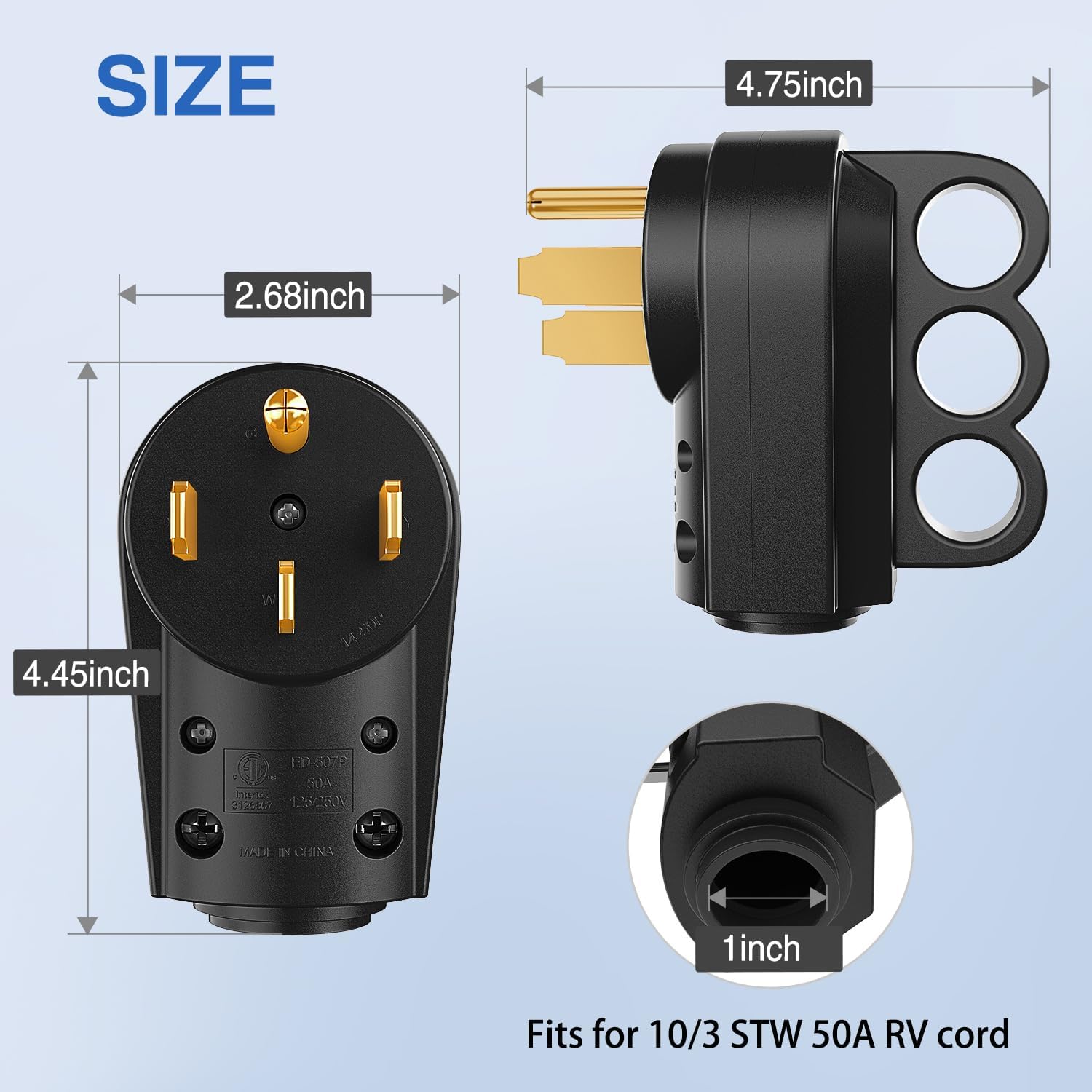 Nilight 50 Amp RV Male and Female Plug Set 14-50P 14-50R Receptable 125V/250V Volt Heavy Duty Electrical Camper ETL Listed for Caravan Motorhome Van Trailer