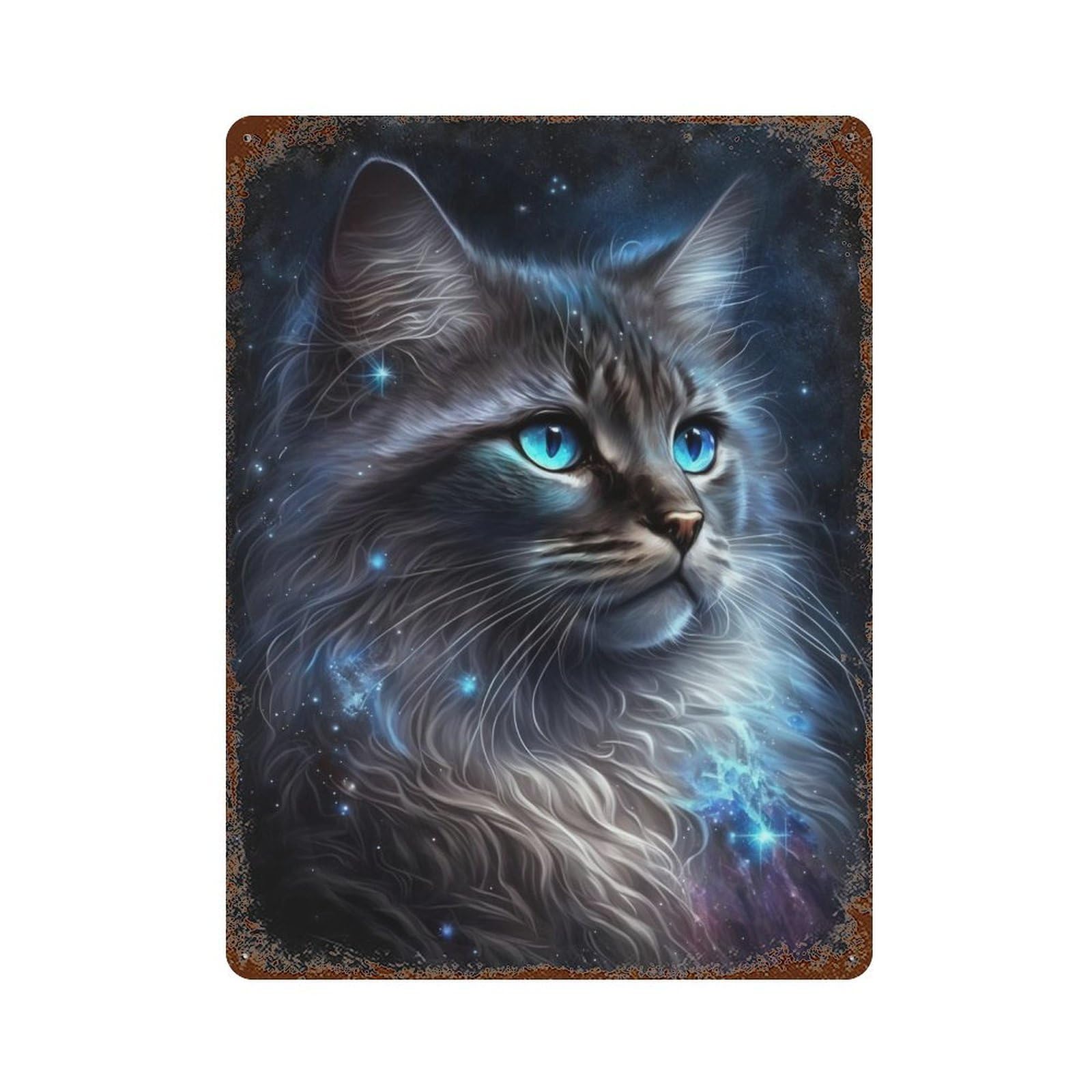 Rust Effect Galactic Feline Majesty-1 Rustic Tin Plaque 15.7"x11.8", Classic Wall Plaque for Shed, Workshop And Garage Wall Decor