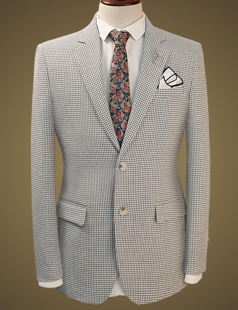 Men's Single Breasted Grid Pattern Blazer Jacket Notch Lapel Casual Sport Coats for Wedding Prom Party