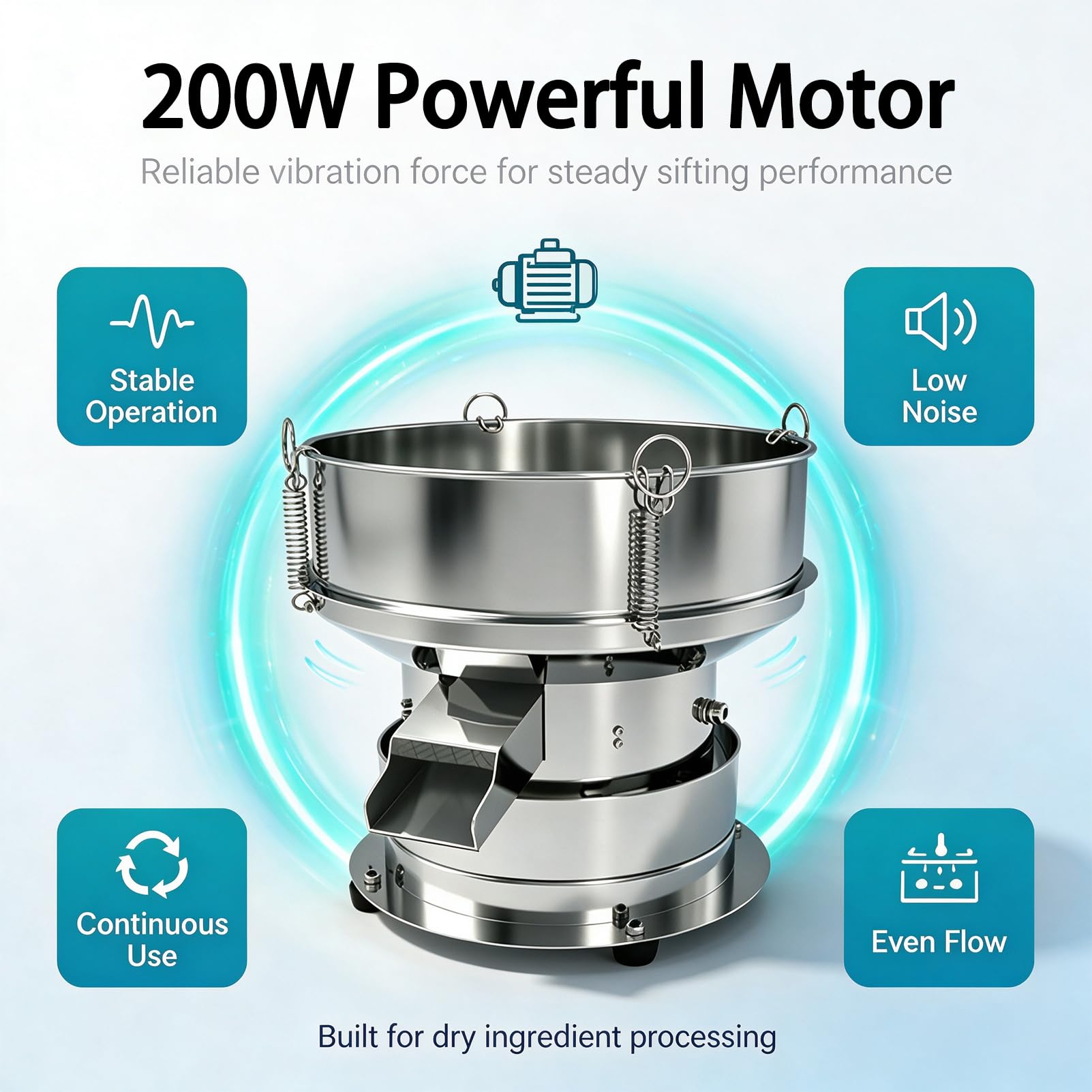 Tamizadora Eléctrica Automática 200w, Malla 2-180, Diámetro De Tamiz 400 Mm | Coctelera vibratoria eléctrica, 2 tamices estándar, acero inoxidable 304 para harina, arroz, frijol mungo(white)