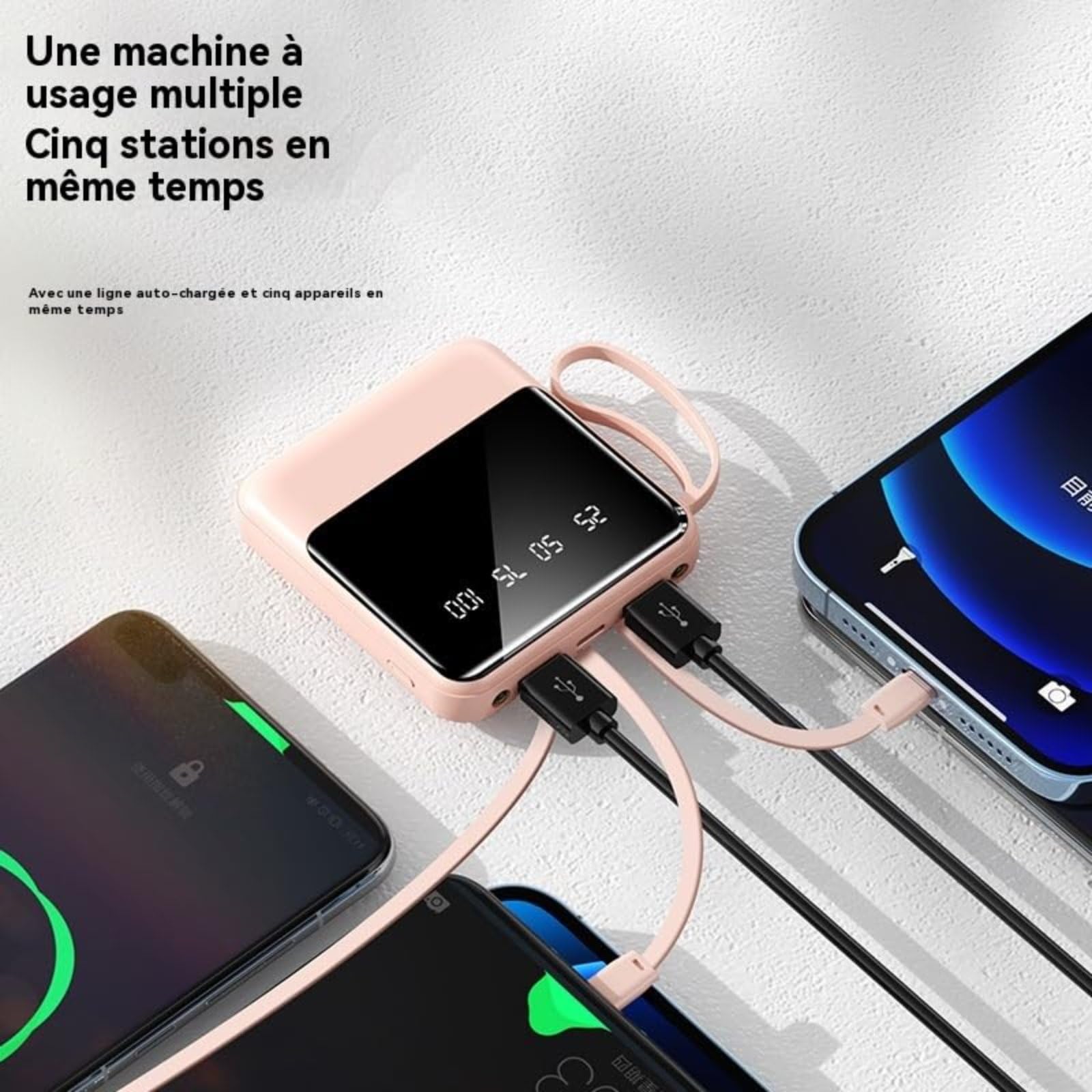 Batería Externa Gran Capacidad 20000Mah 5V 2A con Pantalla LED Power Bank Mini Batería Portátil Compacta 4 Salidas Y 3 Entradas Compatible con Teléfonos Móviles Y Tabletas,Púrpura