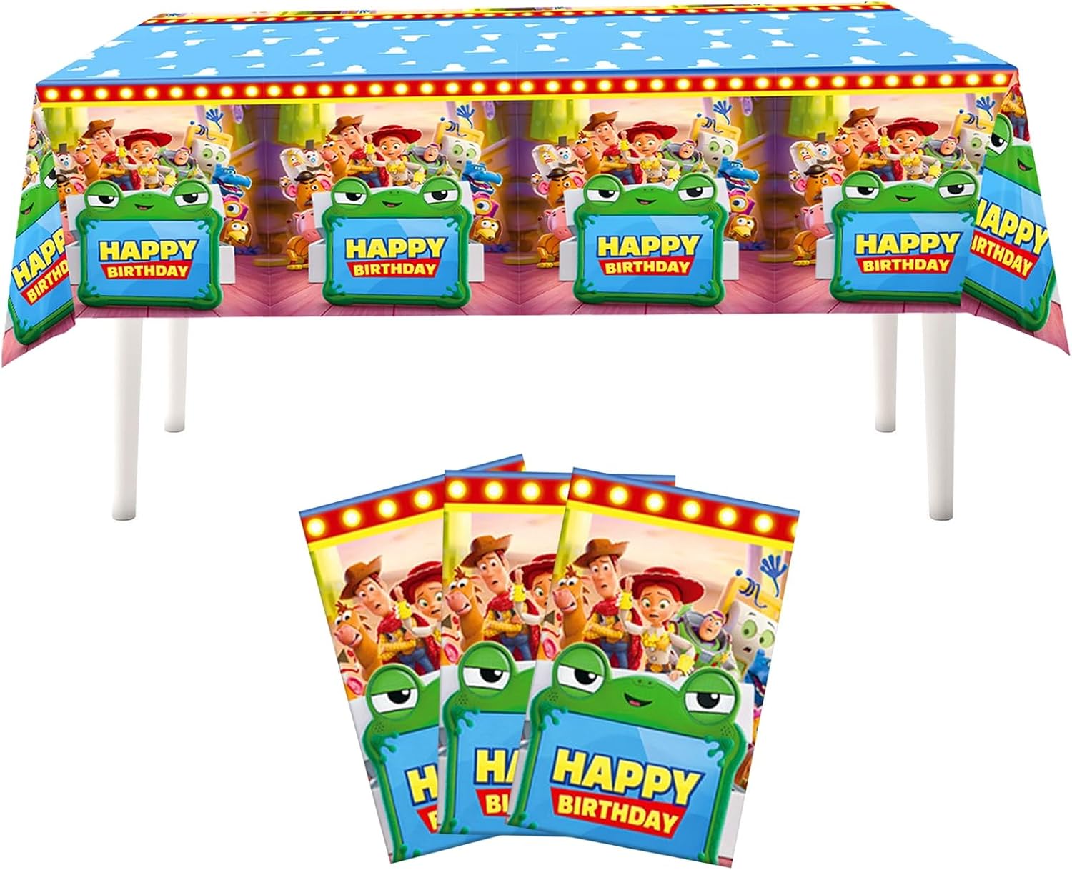 Toy Story Table Cloths - 3 Anime Table Cover Disposable Plastic Waterproof Tablecloths Yellow Cartoon Party Supplies for Boys Girls Fans Concert Birthday Party image 3