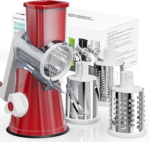 Miniatura 10 de Rallador de queso giratorio de mano con manivela, rallador y triturador de 3 cuchillas, rallador de queso para cocina, herramienta de cocina Azul