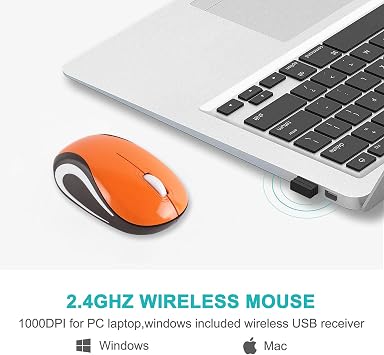 Wireless Mouse Cute Mini Computer Mouse for Laptop-Small Size Pocket Portable Compact Travel USB Optical Mice 3 Buttons 1600 DPI Cordless Mouse for PC Computer Notebook MacBook Kids Girl Gift (Orange)