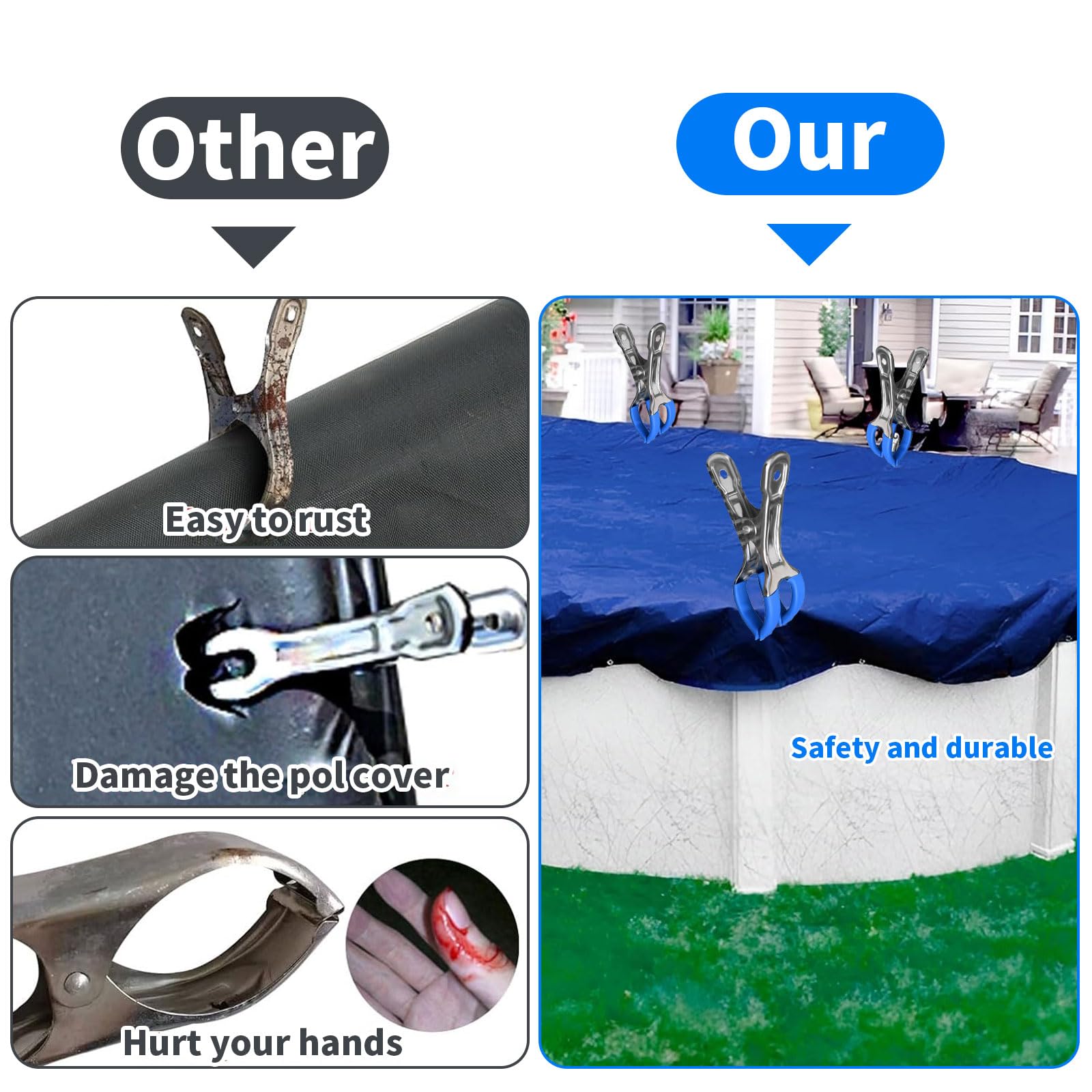 12 Pieces Metal Clips for Pool Covers Fastening Clips With Protective Film, Tarpaulin Clips, Clamps for Above-Ground Pools - Image 4