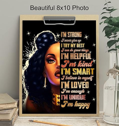 Miniatura 4 de Empowered Black Women Afro American Wall Art - Citas motivacionales positivas inspiradoras - Decoración del hogar con afirmaciones positivas "I Am