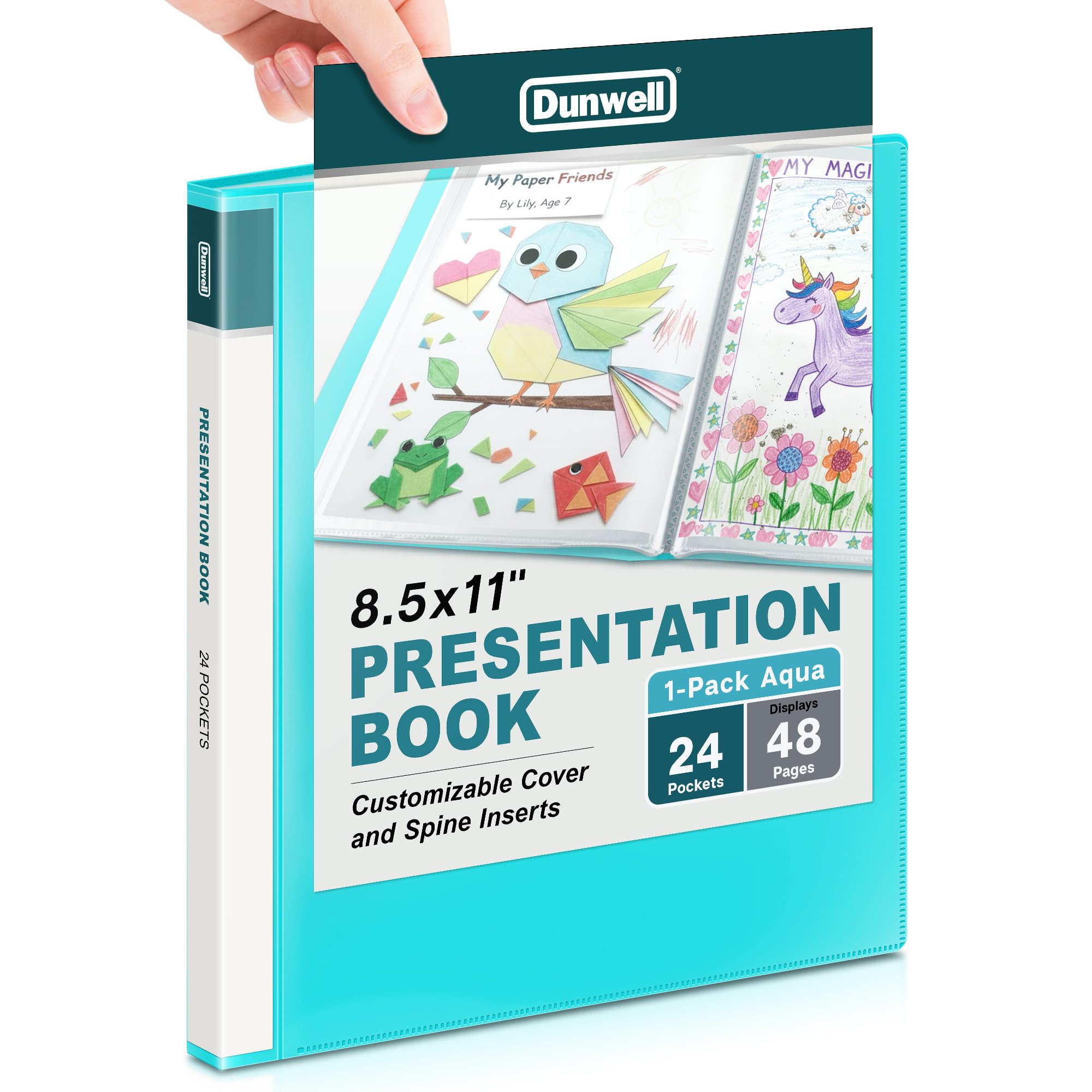 Dunwell Presentation Binder 24-Pocket, Displays 48 Pages, 8.5x11 Portfolio Binder with Plastic Sleeves, Storage and Organizer for Documents, Certificates, Projects, Photos (Aqua)