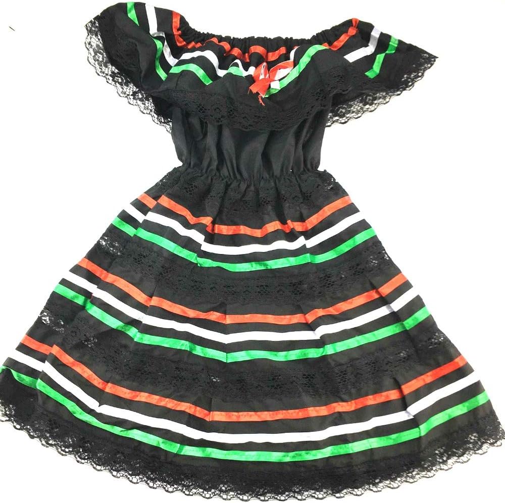 Mexican Dress Child Coco Theme Party, Dress Hippie Size 1 Color Black