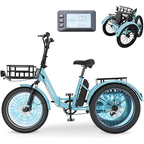 MOONCOOL Electric Trike, Electric Tricycle for Adults, 20" Folding 3 Wheels Electric Bicycle Bikes, 48V 500W/750W Motorized Ebike with Aluminum Frame, Removable Battery and Basket