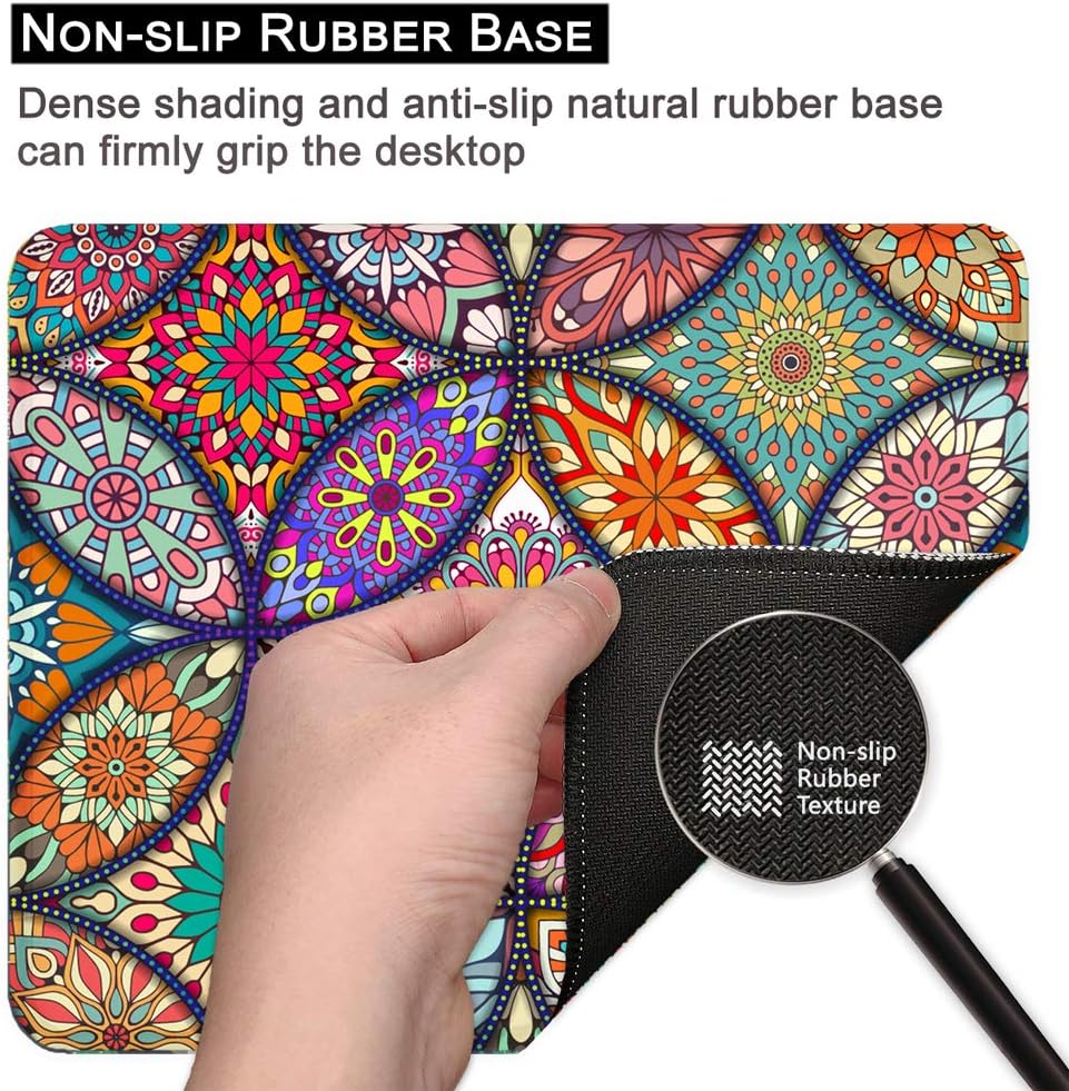 BOSOBO Mouse Pad, Floral Mandala Mouse Mat, Small Custom Mouse pad for Gaming, Office, Women and Men, Non-Slip Rubber Base, Stitched Edge, Waterproof, Rectangle 10.2 x 8.3 Inch, Flower Mousepad : Office Products