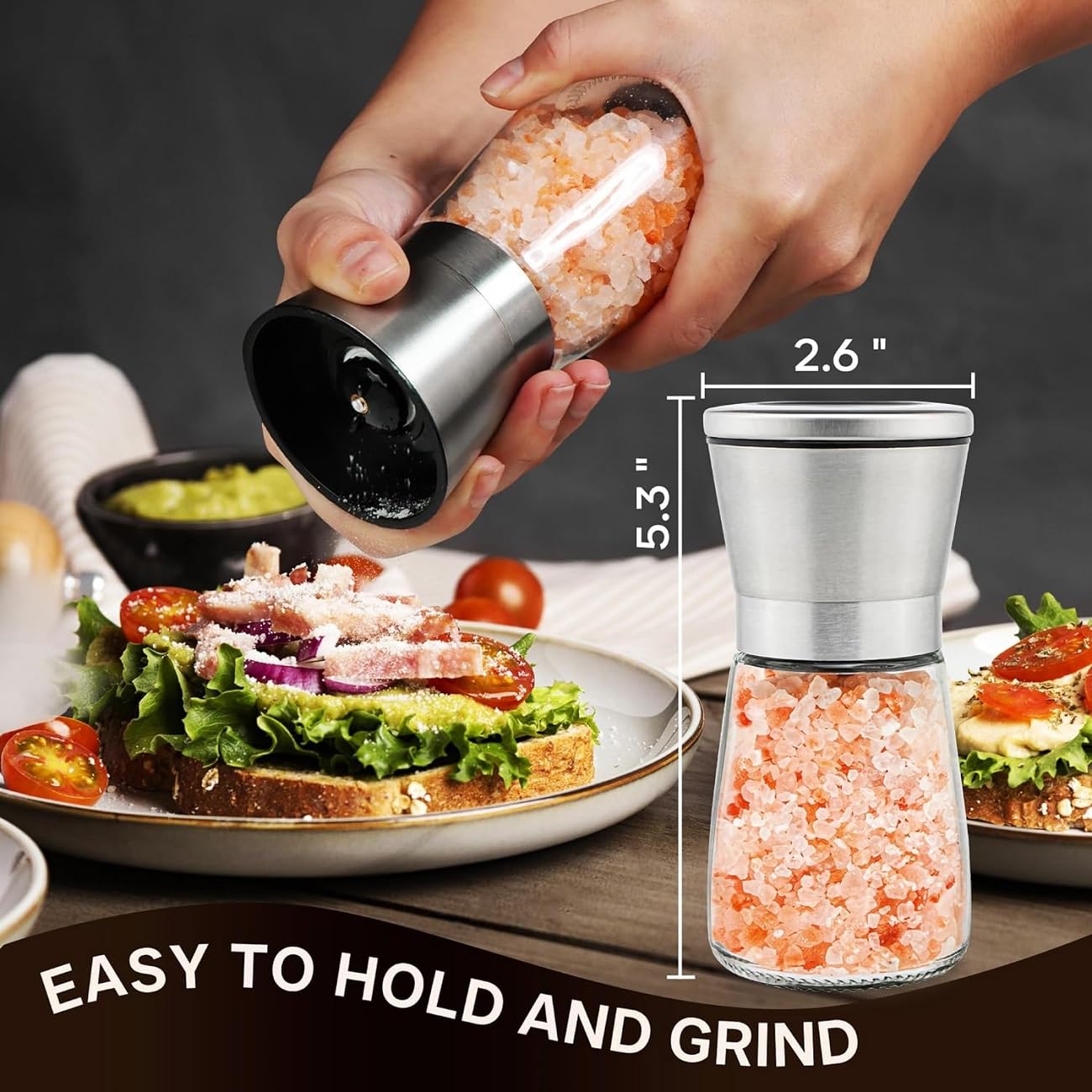 Stainless Steel Salt & Pepper Grinder Set - Adjustable Coarseness -2 Stainless Steel Salt & Pepper Grinder Set - Adjustable Coarseness -2