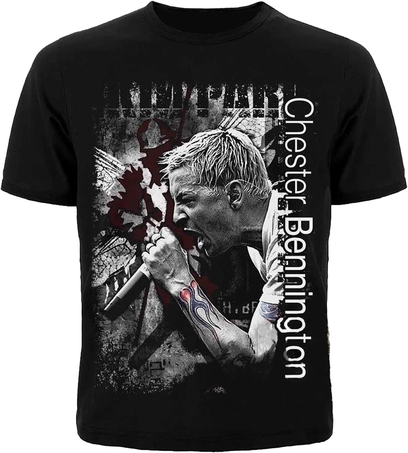 SONGLONGChester Bennington Men's Printed T-Shirts Unisex Streetwear Printed Short Sleeve Tee Shirt Black L