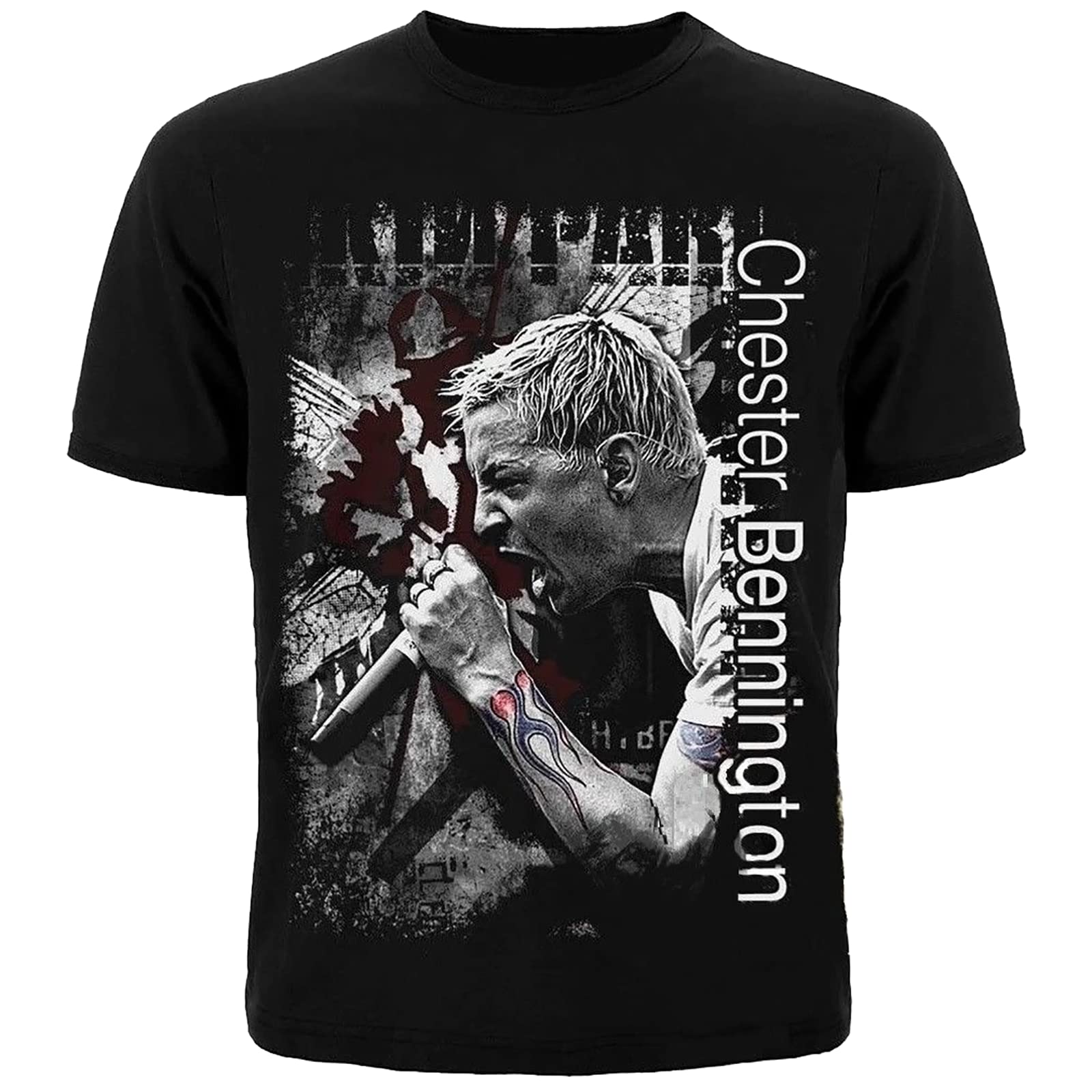 SONGLONGChester Bennington Men's Printed T-Shirts Unisex Streetwear Printed Short Sleeve Tee Shirt Black L