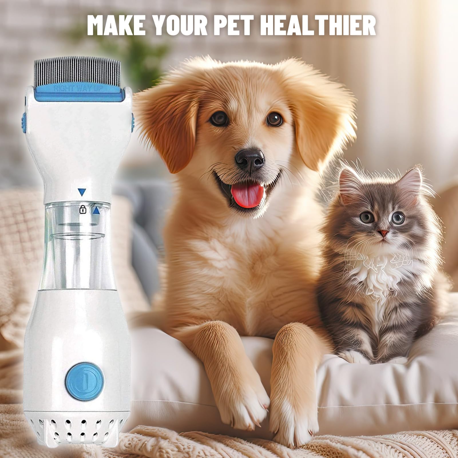 Peigne à puces électrique pour chien avec 3 sacs filtrants pour chiens et chats, anti-puces et tiques