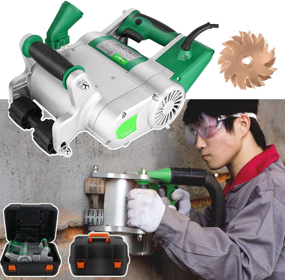 Rozadora De Pared Eléctrica, 35mm/25mm 1100w Wall Slottig Machie Cocrete Wall Cuttig Machie con Caja De Herramientas, 1600rpm, 20-30mm Ajuste De Profundidad Groovig, Diseño Hagable, 35mm