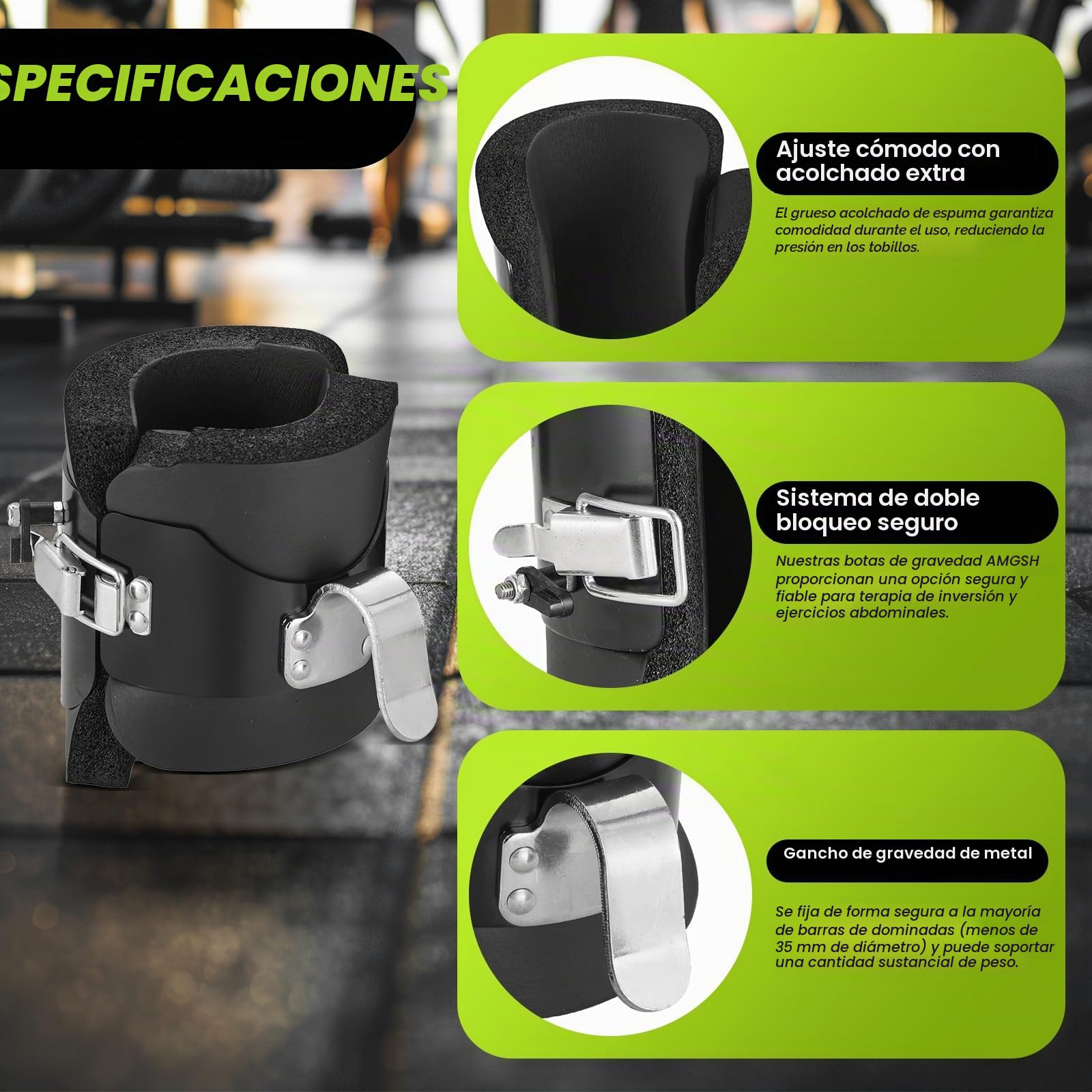 Botas de inversión de gravedad, botas de gravedad para colgar boca abajo con 2 ganchos de gravedad, botas de inversión antigravedad para ejercicio físico de gimnasio, abdominales, abdominales,