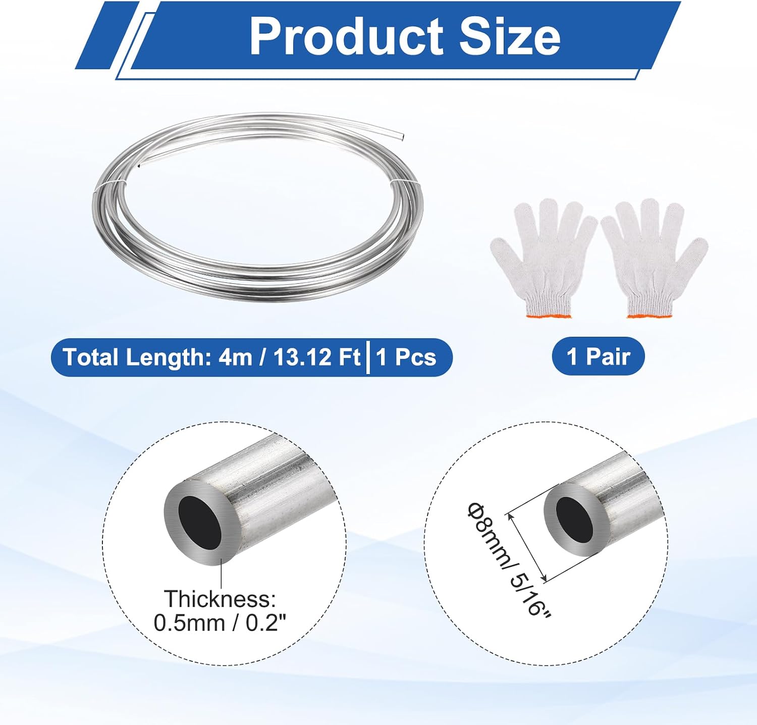 uxcell Stainless Steel Tubing Coil, 5/16" OD x 13.12 ft Industrial 304 Stainless Steel Welded Tubing with Gloves, Silver Tone 0.02"Thickness