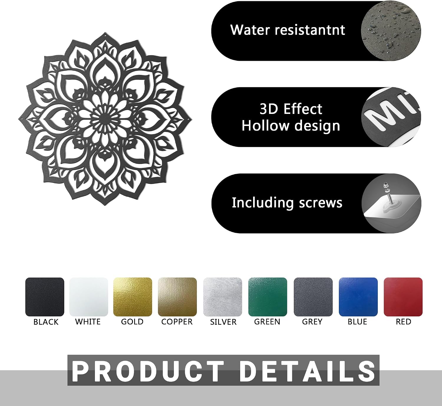 TELIMBIOZA Metal Mandala Wall Art, Black Lotus Flower Design, Spiritual Zen Decor, Boho Wall Hanging, Yoga Decor for Office Women, Bathroom, Craft Room, Bedroom (Design 1)