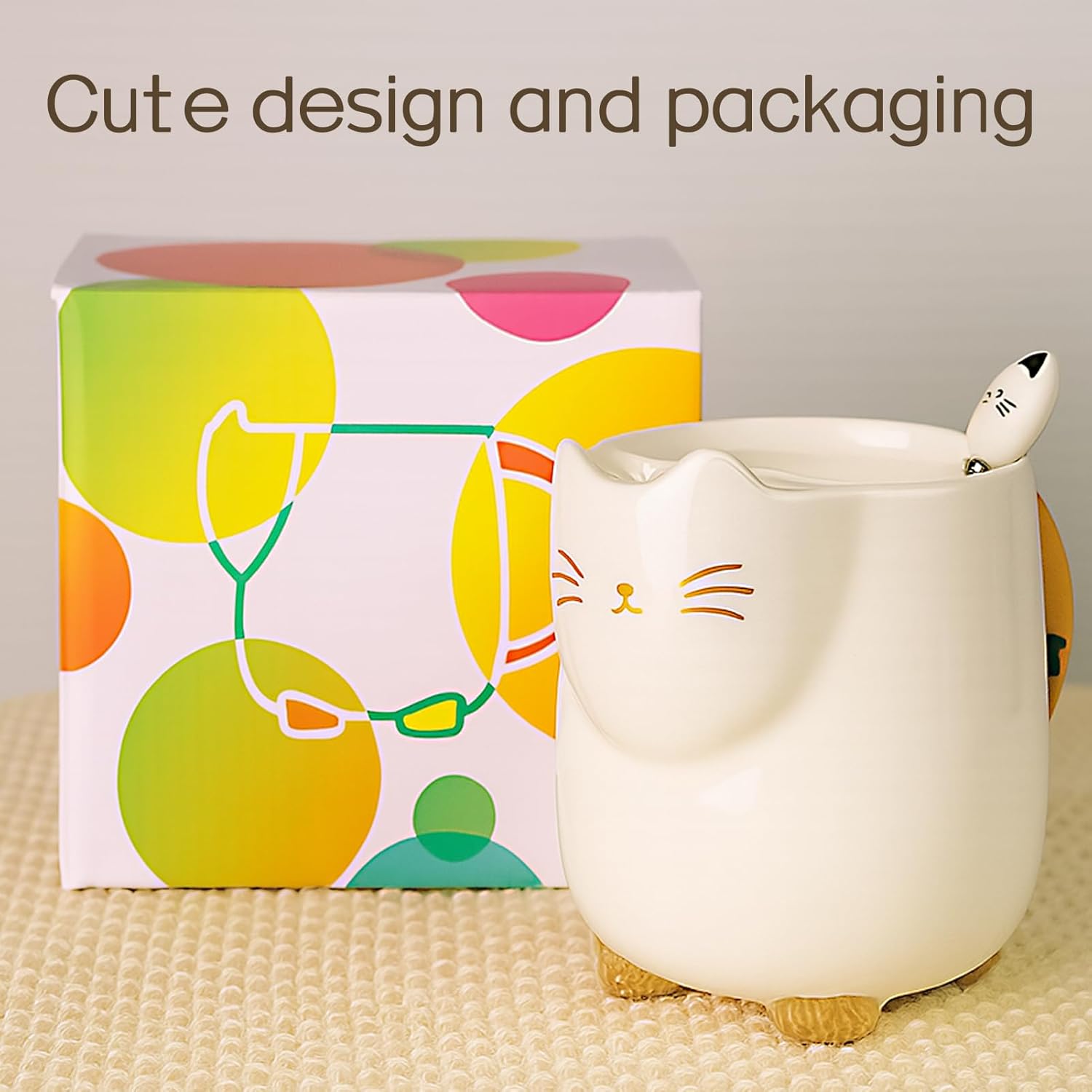 Yuwu 17oz Cat Mug with Tea Bag Holder & Spoon – Cute Ceramic kitty Coffee Cup Gift for Cat Lovers, Women, Girls – Tea Mug for Birthday, Christmas, Valentine’s Day (white) - Image 5