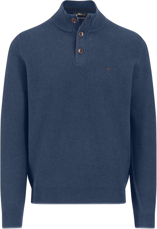 FYNCH-HATTON Cotton Pullover with Button Down and Stand-Up Collar