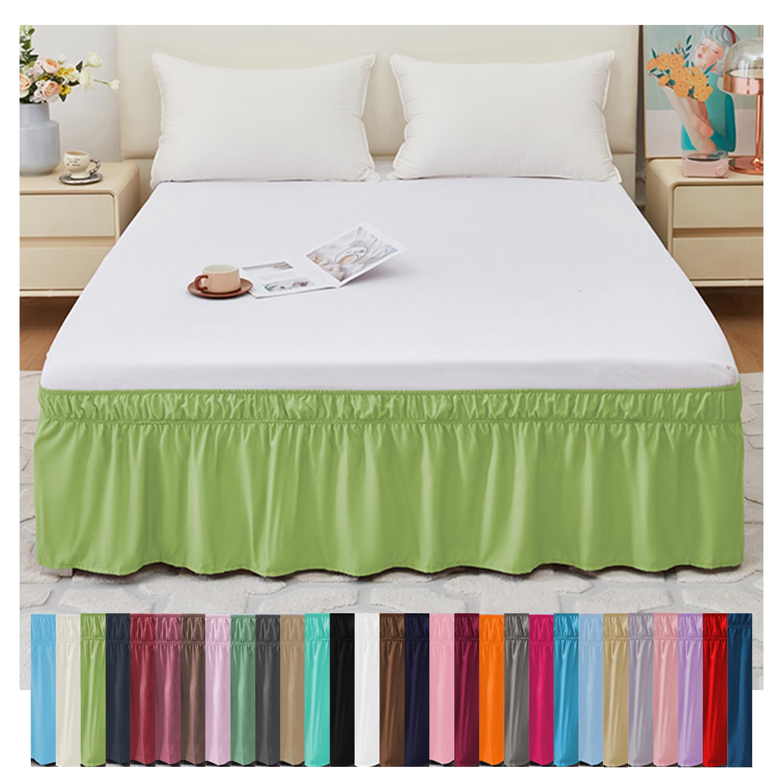 OREZAUQS Bed Valance Sheet Bed Skirt Fitted Valance sheet Valance Sheet Double Wrinkle Free Bedding Sheets Single Double King Super King (Green1,Bed 150 * 200cm)