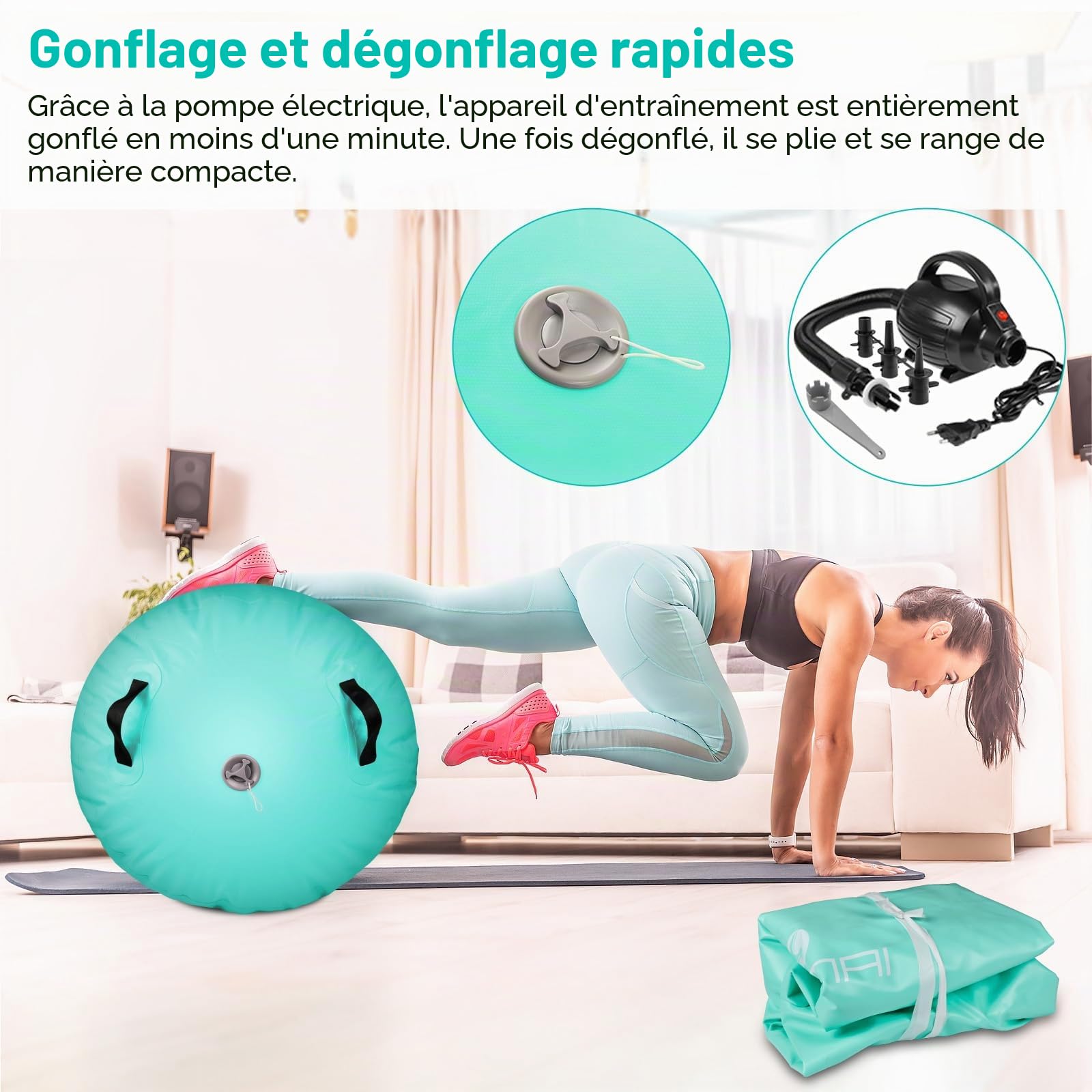 Skeufy Air Mat Track, Tapis De Gymnastique Gonflable Pour Yoga Avec Pompe À Air Électrique, Tapis De Gymnastique Airroll Air Roll, Tapis De Sport Pour La Maison Et L'extérieur