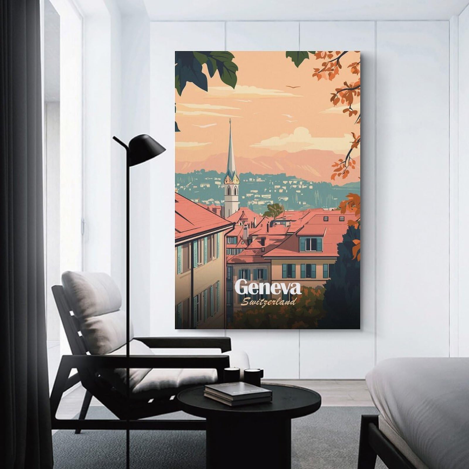 Junmoney Decorative Wall Artwork Geneva Switzerland Cityscape Travel, 24x36inch(60x90cm), for Lounge, Bedroom Or Personal Spaces, Gift Idea for Housewarming And Birthdays