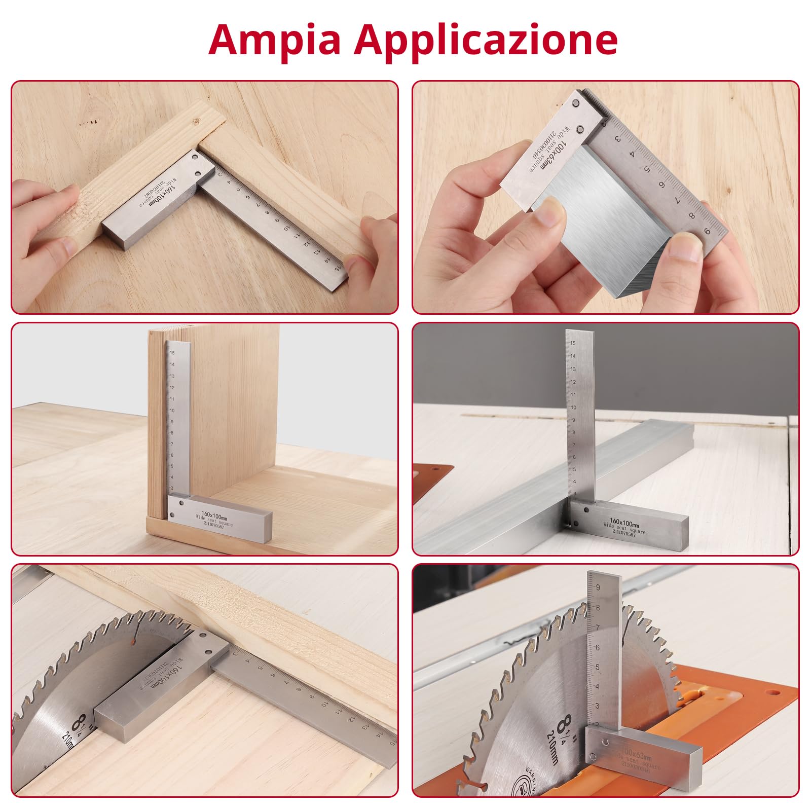 XUNTOP Engineer Square Set 4pz Squadra ad Angolo Retto in Acciaio 63X40mm 80x50mm 100x63mm 160x100mm Righello Squadretta di Posizionameto 90° Scala Metrica e Imperiale con Scatola Plastica