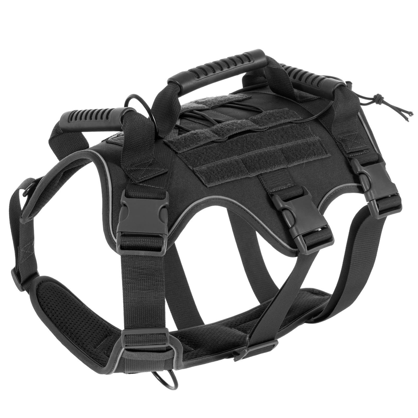 RUYICZB Tactical Dog Harness, No Pull Adjustable Reflective Military Dog Harness with Handle And DIY Molle& Loop Panels, Heavy Duty Service Dog Vest for Walking Hiking Training,Black,L