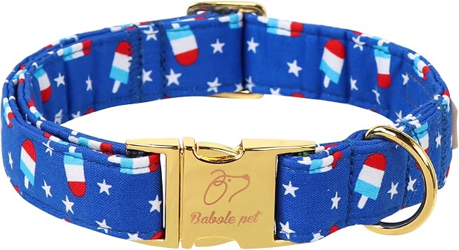 4th of July Dog Collar, Blue Flag Popsicle Patriotic Pet Collar with Metal Buckle, Adjustable Summer Holiday Dog Collars for Small Medium Large Dogs XS