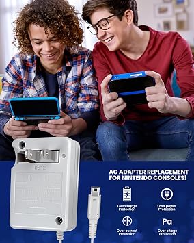 3DS Charger, Compatible with Nintendo 3DS/ DSi/DSi XL/ 2DS/ 2DS XL/New 3DS 100-240V Wall Plug Adapter with Stylus Pen 2 Pack