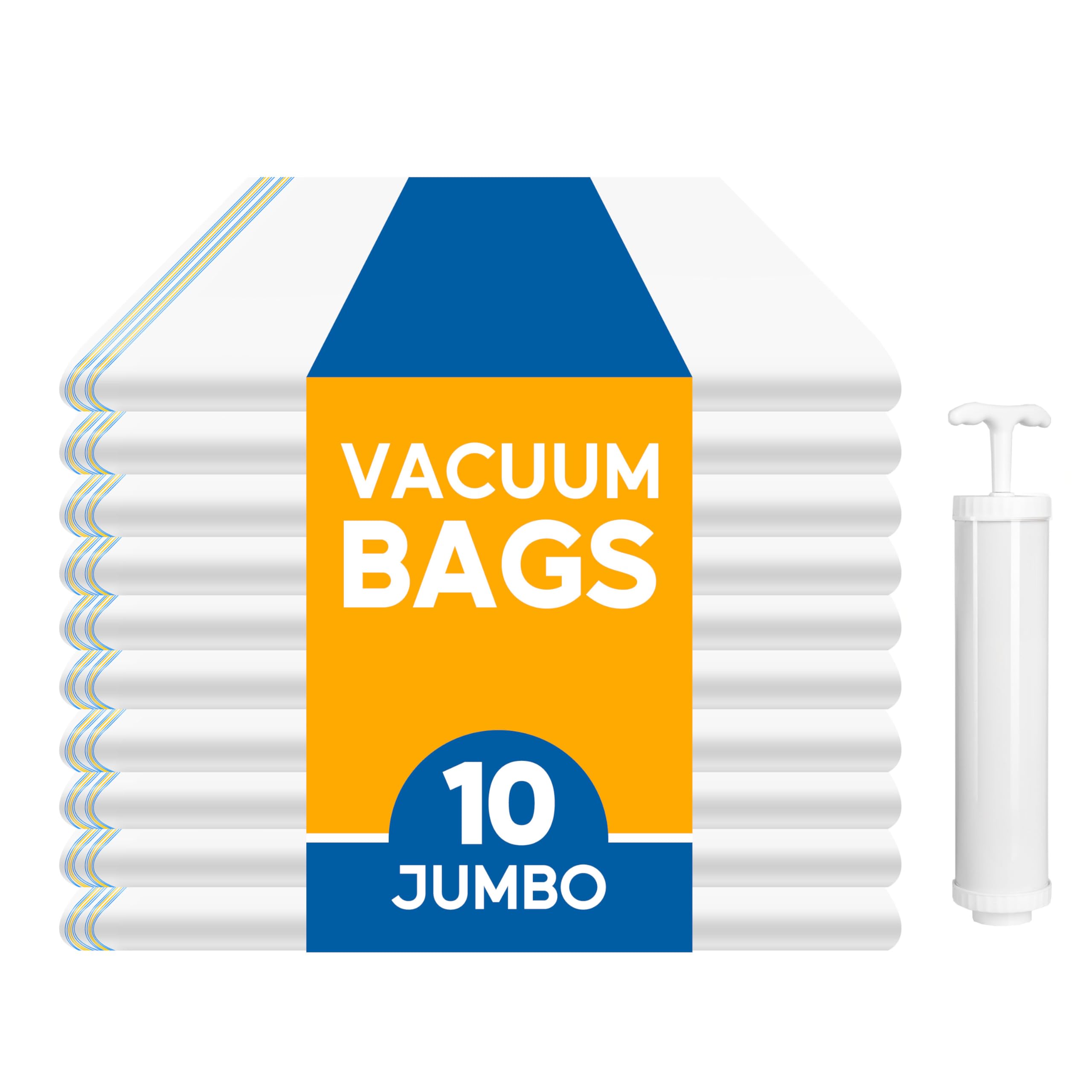10 bolsas de sellado al vacío jumbo con bomba de mano, bolsas de almacenamiento al vacío, bolsas de ahorro de espacio para ropa, edredones, mantas, ropa de cama, almohadas