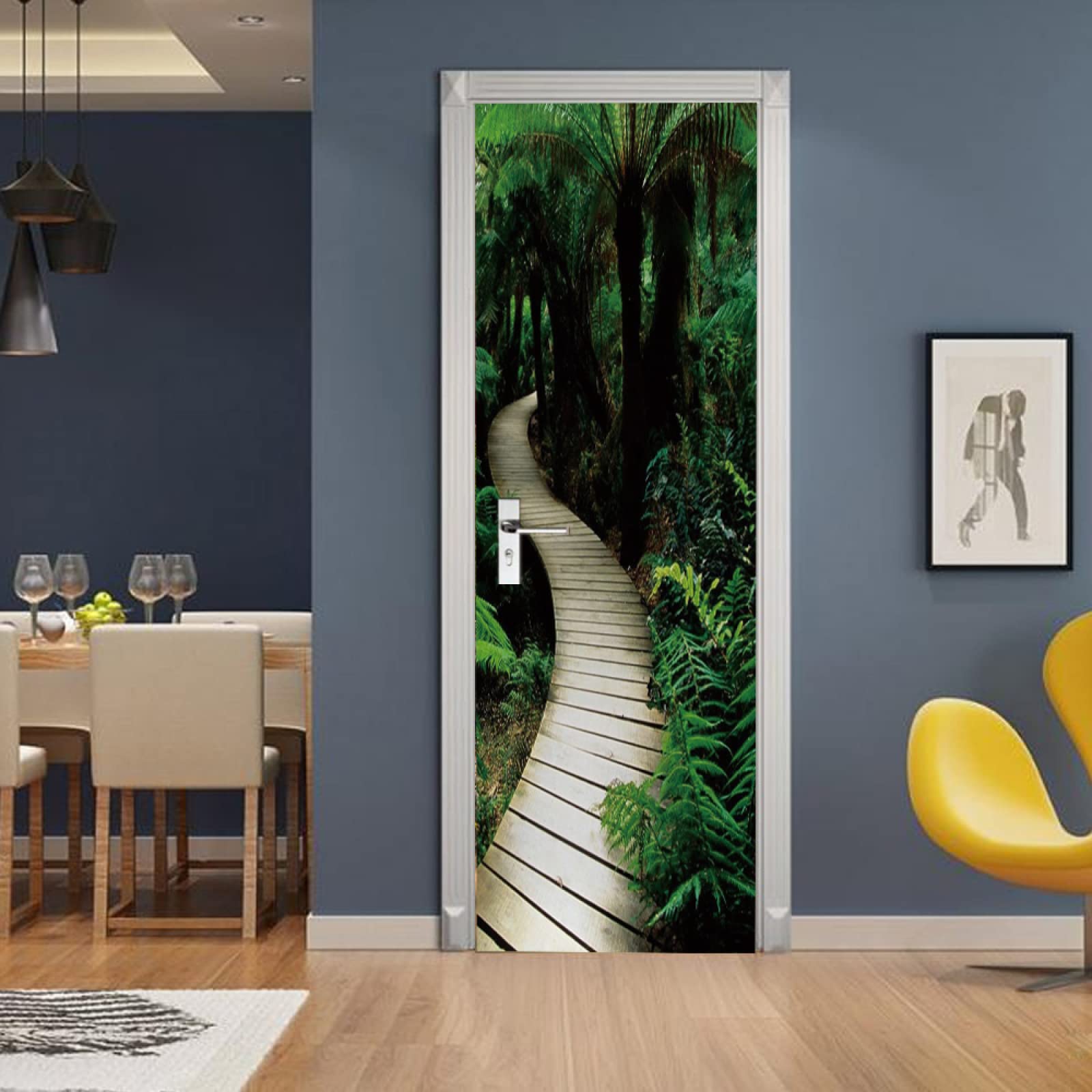 Sticker Porte Forêts et ponts en bois Papier Peint pour Porte Stickers Trompe Loeil Papier Peint 3d Trompe L'oeil Poster de Porte L100 x H200cm