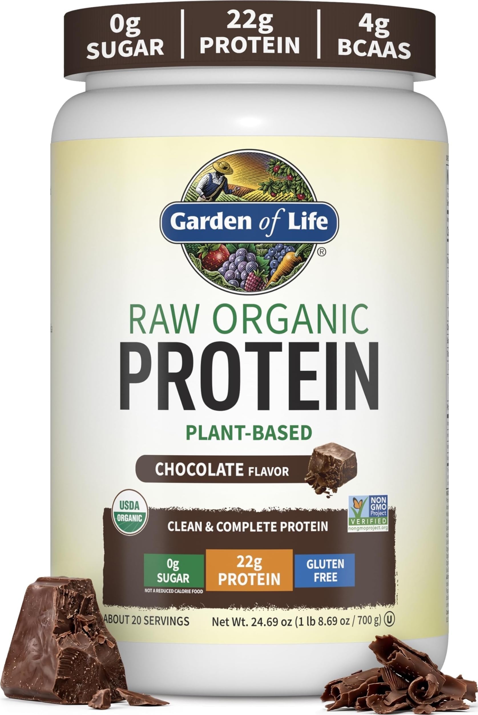 Garden of Life Protein Powder, Vegan Protein Powder, BCAA, Probiotics & Digestive Enzymes, Gluten & Lactose Free, Chocolate, 1.5 LB