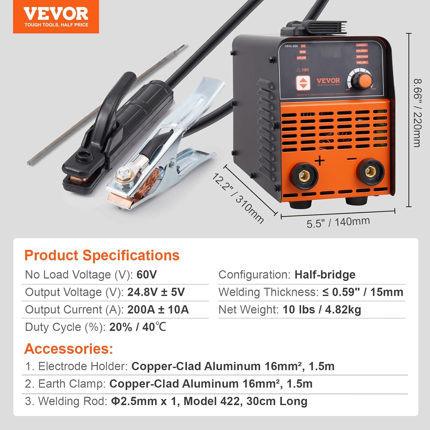 VEVOR Stick Welder, 200Amp 2 in 1 ARC/Lift Tig Welder Machine 110/220V with Hot Start Arc Force Anti-Stick