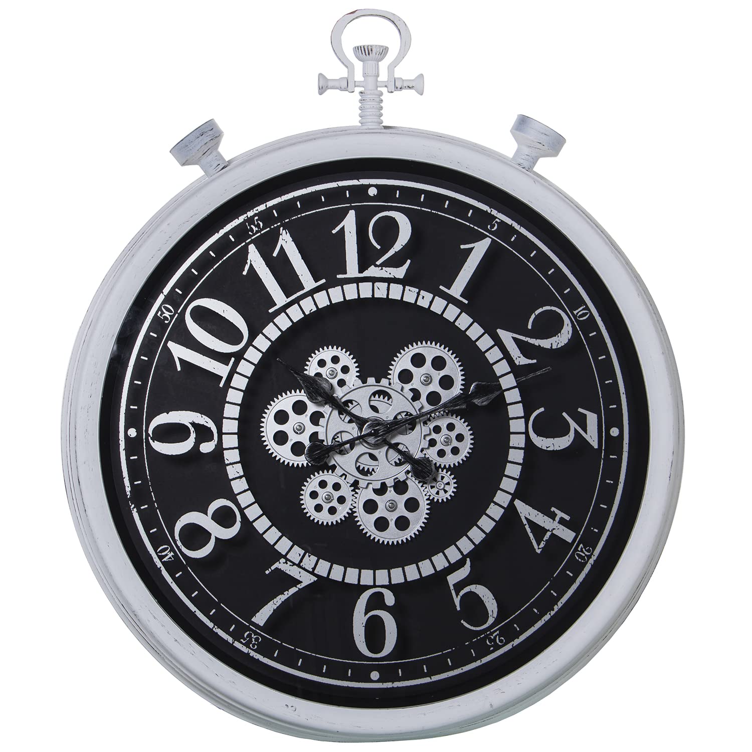 Horloge murale ronde DRW en acrylique noir et blanc 61x72x8 cm pour salon