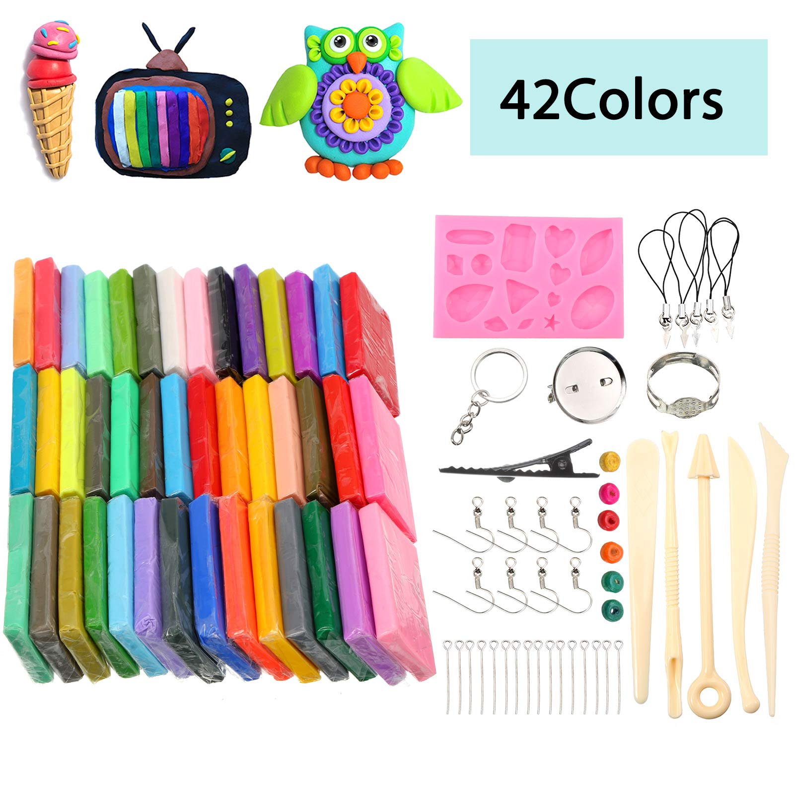 Aoliandatong Polymer Clay,42 Colors Modelling Clay Set for Kids(20g / Block), Soft and Nontoxic Oven Bake Clay Kit with Tools and Storage Box,Best Gift for Kids(42 Colors)