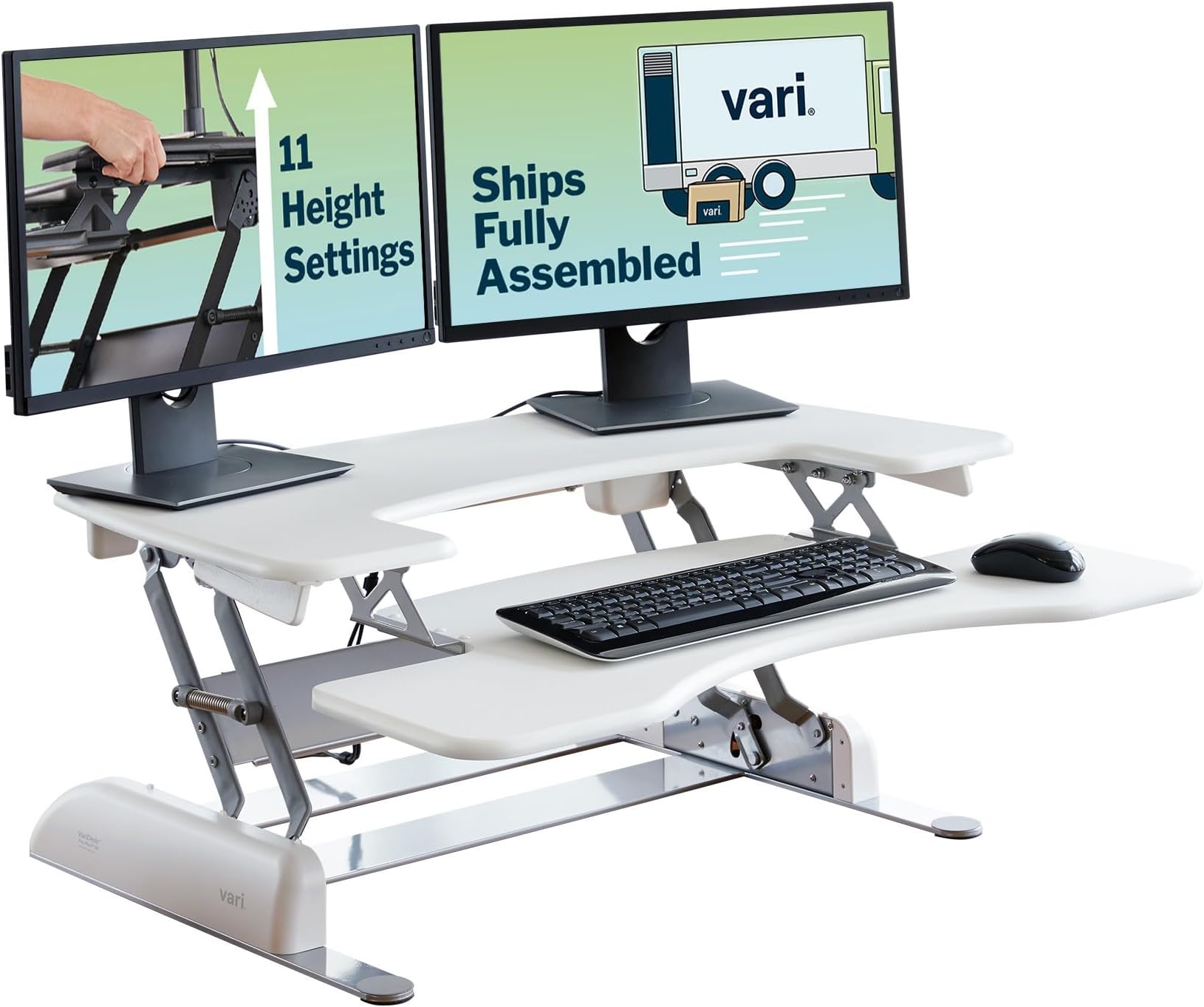 Varidesk Pro Plus 36 Standing Desk Converter – 11 Height Settings + Spring Lift, 2 Tier Design, Keyboard Tray, Fits Desktops 36” Wide x 26.5" Deep – Delivers Fully Assembled (White)