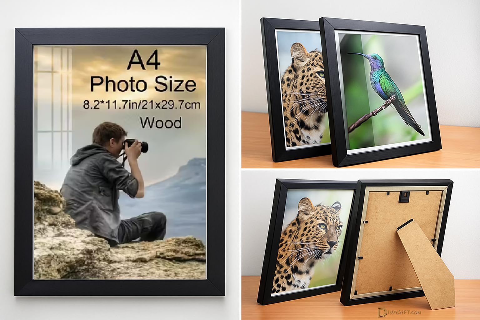 Black A4 Photo Certificate Picture Frame Wall Hanging & Desk Mountable Plain Picture/Photo/Poster frame 29.7 x 21cm (1)