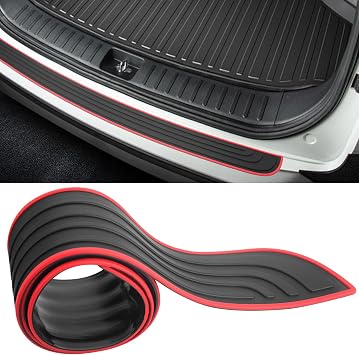 Car Rear Bumper Protector, Bumper Protector Strip,Heavy Duty Anti-Scratch Guard Strip, Universal Trunk Protection Cover for SUV Pickup Van, Easy Install Black Exterior Accessory Black with Red Edge