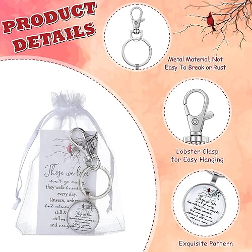 Miniatura 3 de 36 juegos de llaveros cardenales conmemorativos con tarjetas, bolsas de organza, llavero de metal rojo pájaro cardenal para regalo de duelo, siempre