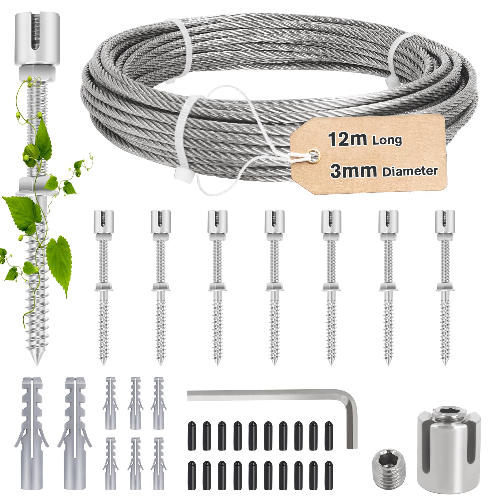 Soporte para Plantas Trepadoras de Acero Inoxidable, Juego de Cable de 12 m