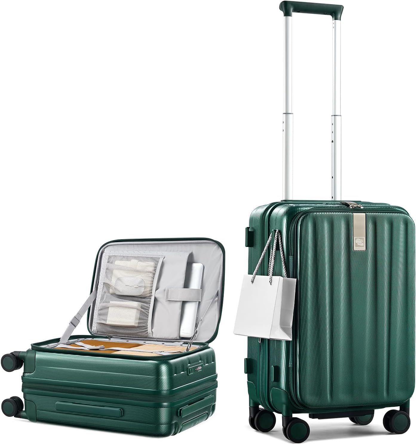 Hanke 20 Inch Expandable Carry On Luggage Airline Approved Top Opening Hard Shell Suitcases with Wheels Lightweight Travel Luggage Carry On Suitcase for Woman Men-Blackish Green