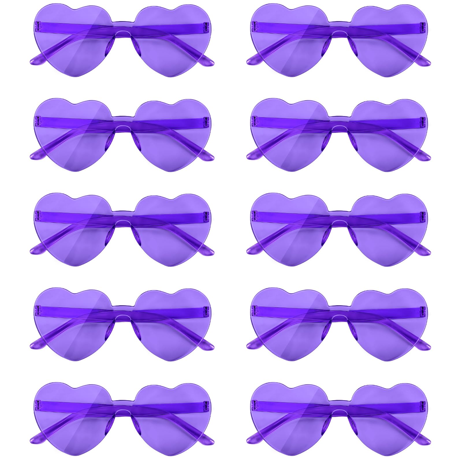 NACHLYNN 10 Pairs Heart Sunglasses Women Rimless Heart Shaped Sunglasses Candy Color Glasses for Costumes Cosplay (Purple)